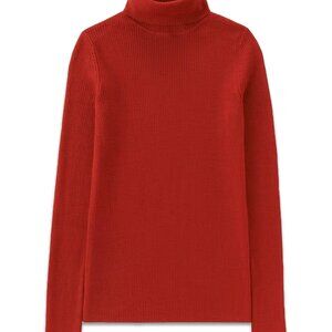 Uniqlo 100% Extra Fine Merino Ribbed Turtleneck Sweater In Orange Red Size S
